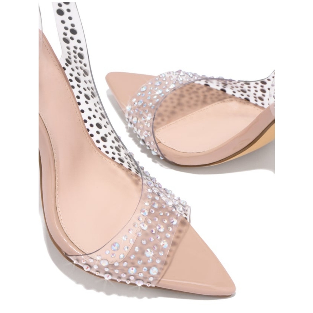𝙎𝙤𝙡𝙙 𝙊𝙪𝙩🖤🎥Monroe Rhinestone Embellished  Heel - NUDE - Picture 7 of 7